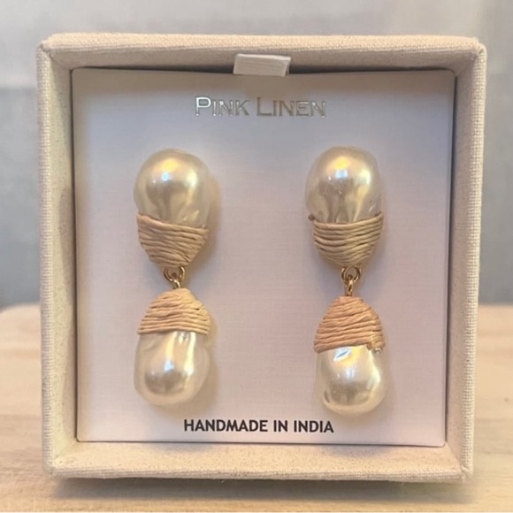 Pink Linen Jewelry - Pink Linen NWT Pearl Wrapped Drop Earrings Handmade In India